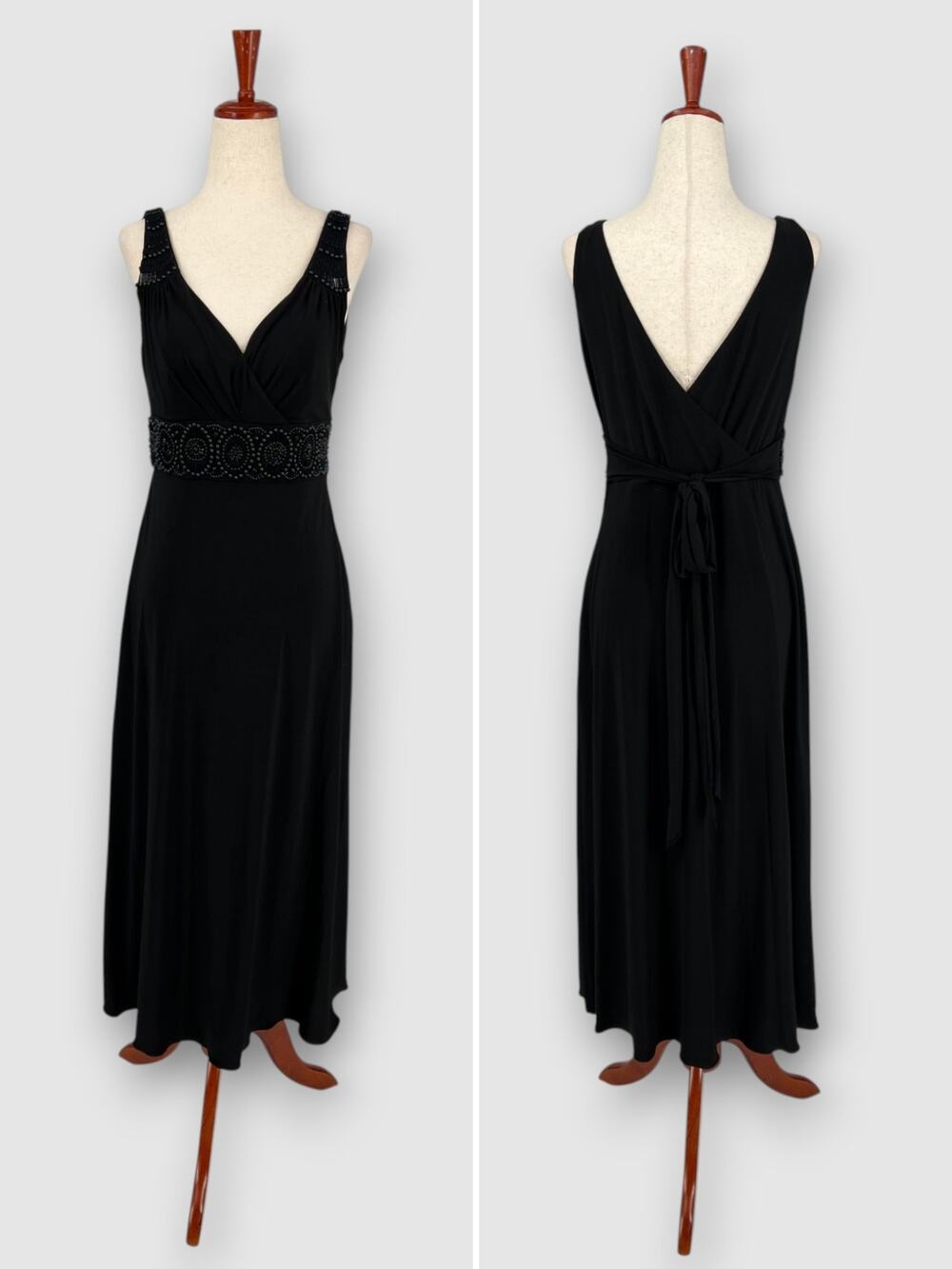 Y2k Adrianna Papell Black Beaded Dress Beaded Straps Empire Waist Size 8